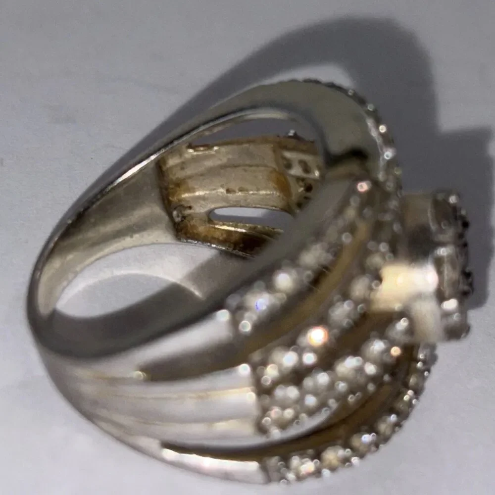 sjd Sterling Silver  925 cluster Ring cocktail Cubic Zirconia Size 8